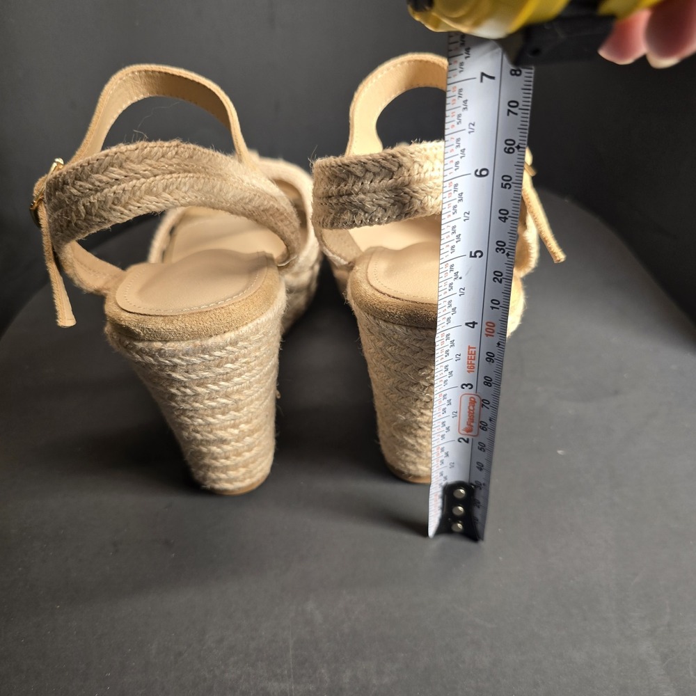 Women's Tan Suede Espadrille Wedge Sandals Ankle Strap Bow Knot Size‎ 9 - Picture 5 of 6